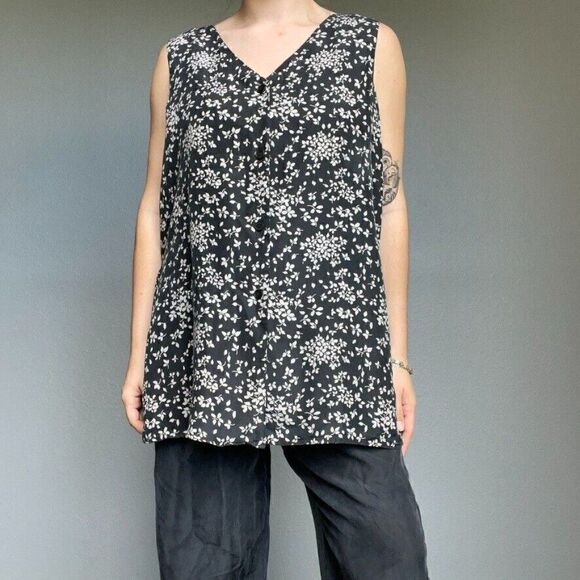 Vintage Diana D'or Dark Gray 100% Silk Sleeveless Floral Top and Trouser Set L - Picture 7 of 12